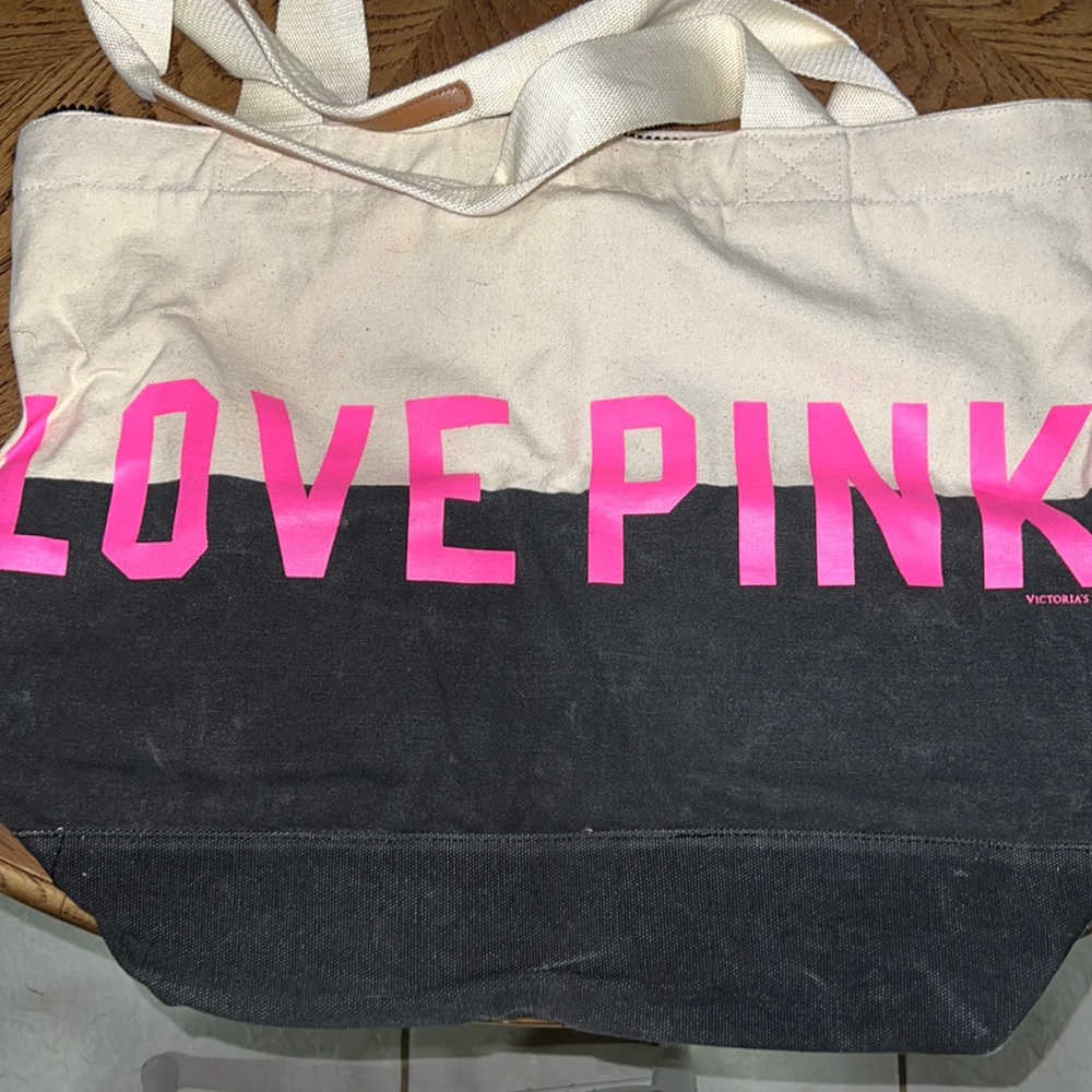 VS LOVE PINK canvas zipper tote